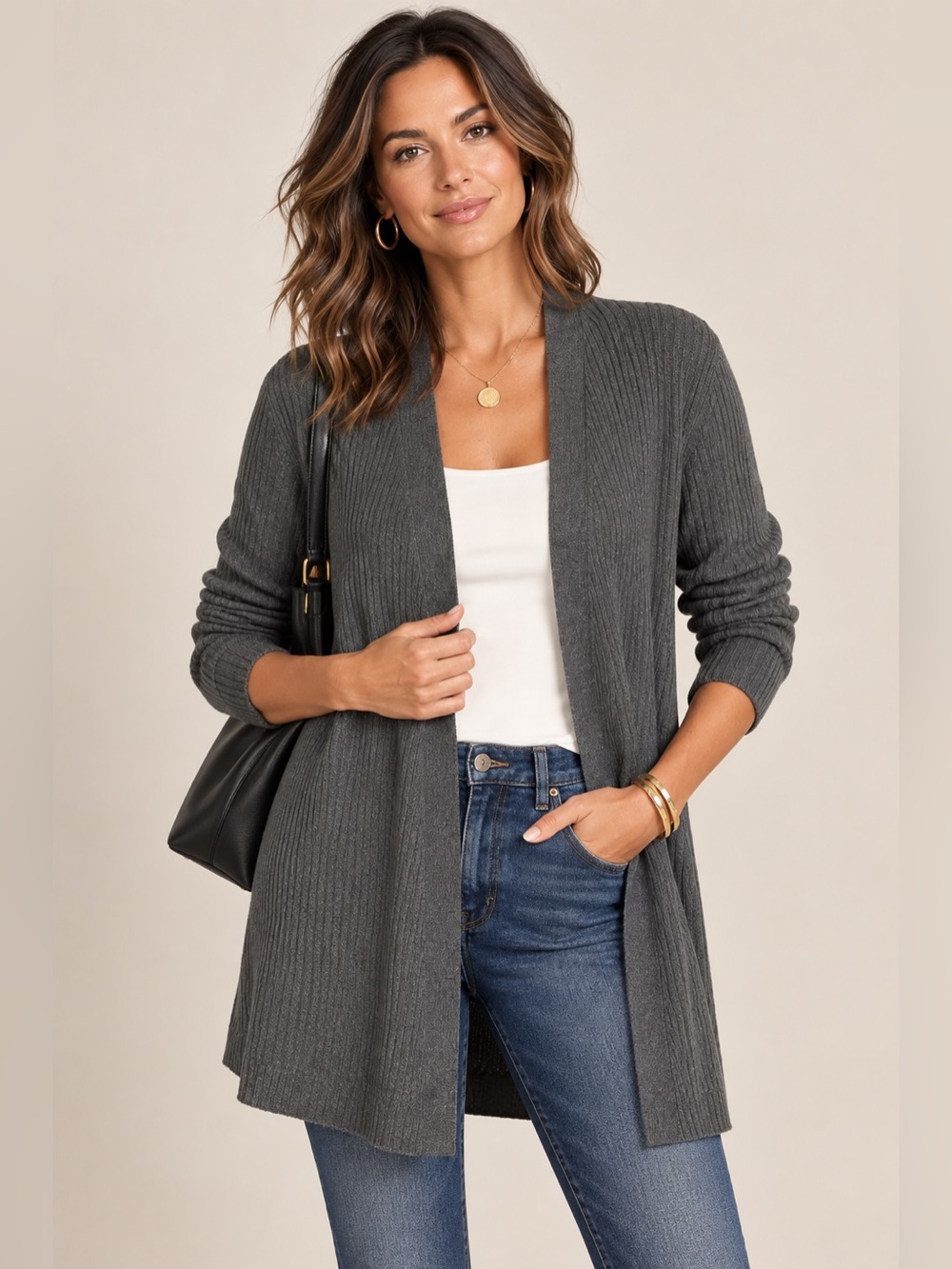 Eileen Fisher 100% Wool Longline Open-Front Cardigan – Size Large